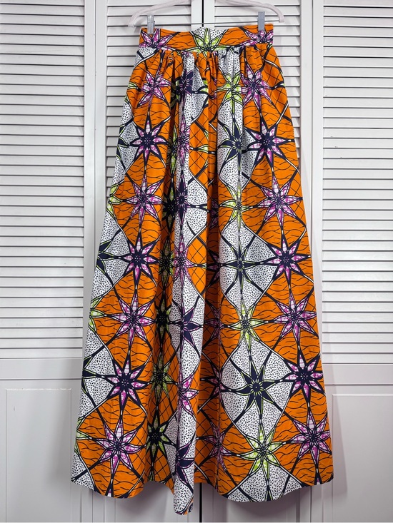 Chen Burkett Dresses & Skirts - Chen Burkett New York Long Maxi Skirt African Print Orange Geometric Medium